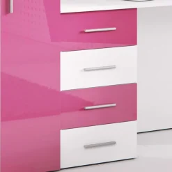 Garnero Arredamenti Camerette A Ponte-Cameretta 254x120cm 1 letto soppalco bambini bianco rosa lucido Simone Gihome® Bianco Lucido - Rosa