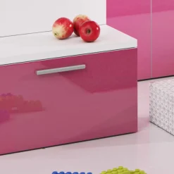 Garnero Arredamenti Camerette A Ponte-Cameretta 254x120cm 1 letto soppalco bambini bianco rosa lucido Simone Gihome® Bianco Lucido - Rosa