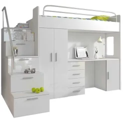 Garnero Arredamenti Camerette A Ponte-Cameretta 254x120cm 1 letto soppalco Simone Gihome® Bianco Lucido