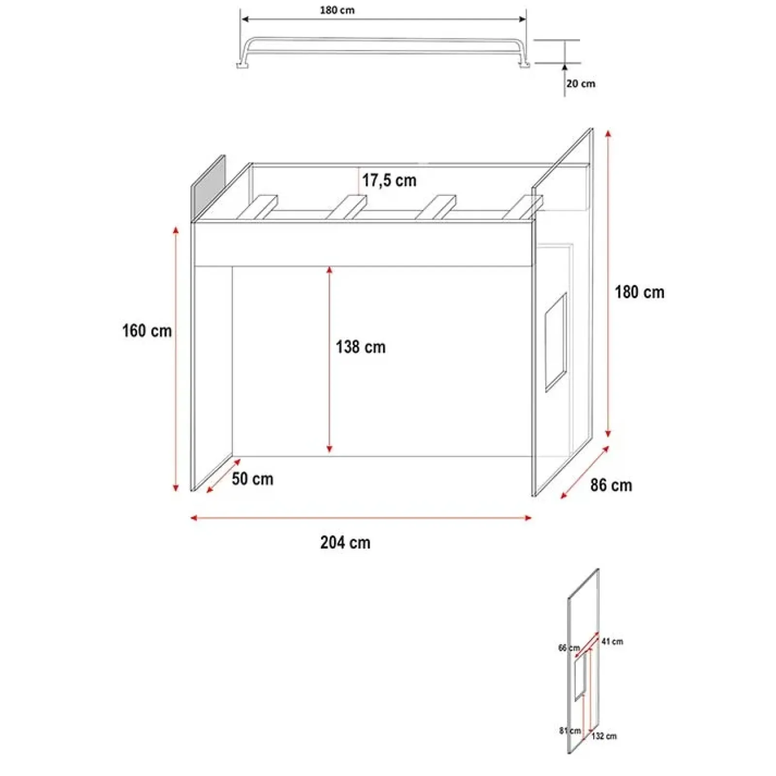 Garnero Arredamenti Camerette A Ponte-Cameretta 254x120cm 1 letto soppalco Simone Gihome® Bianco Lucido