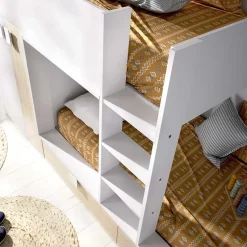 Garnero Arredamenti Camerette In Legno|Camerette A Ponte-Cameretta 275x106cm bambini 2 letti reversibile rovere bianco opaco a soppalco Clark