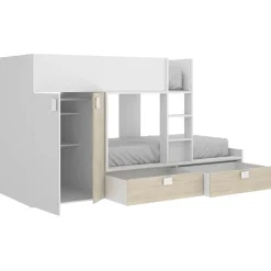 Garnero Arredamenti Camerette In Legno|Camerette A Ponte-Cameretta 275x106cm bambini 2 letti reversibile rovere bianco opaco a soppalco Clark