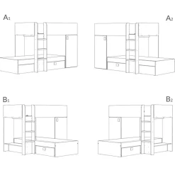 Garnero Arredamenti Camerette In Legno|Camerette A Ponte-Cameretta 255x112cm bambini 2 letti reversibile rovere bianco a soppalco Sole Bianco Opaco - Rovere