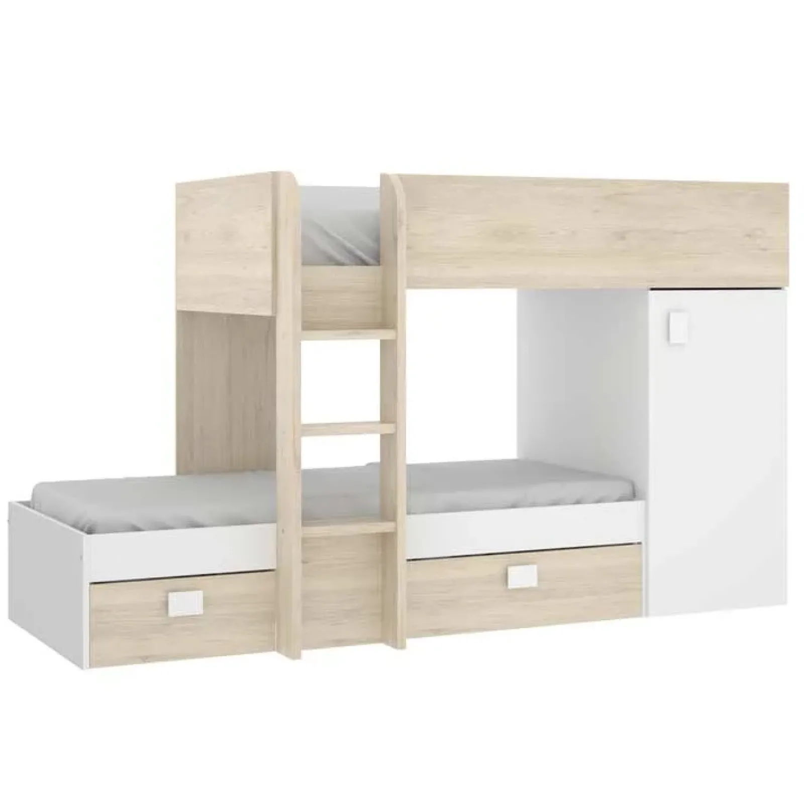 Garnero Arredamenti Camerette In Legno|Camerette A Ponte-Cameretta 255x112cm bambini 2 letti reversibile rovere bianco a soppalco Sole Bianco Opaco - Rovere