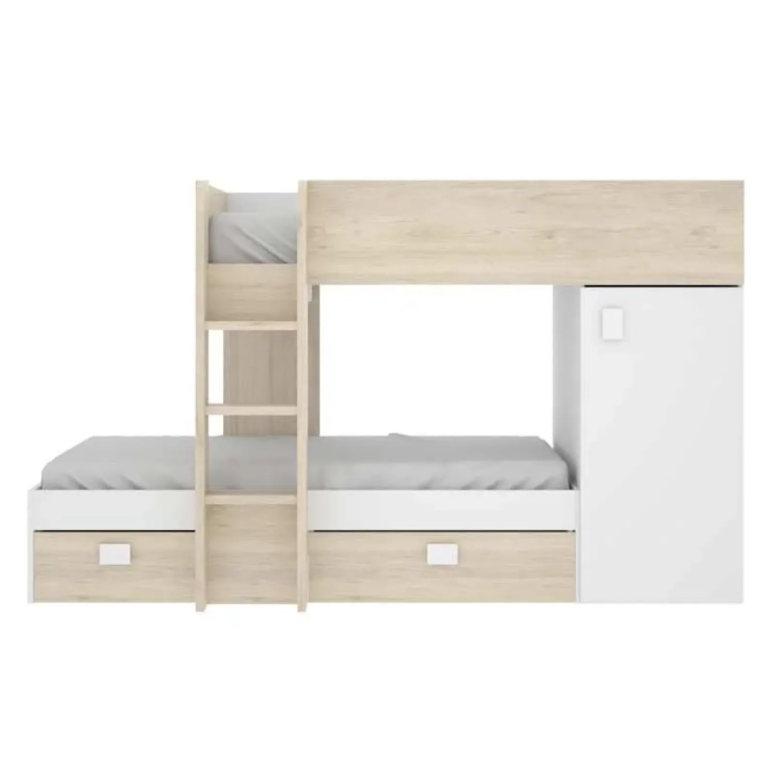 Garnero Arredamenti Camerette In Legno|Camerette A Ponte-Cameretta 255x112cm bambini 2 letti reversibile rovere bianco a soppalco Sole Bianco Opaco - Rovere
