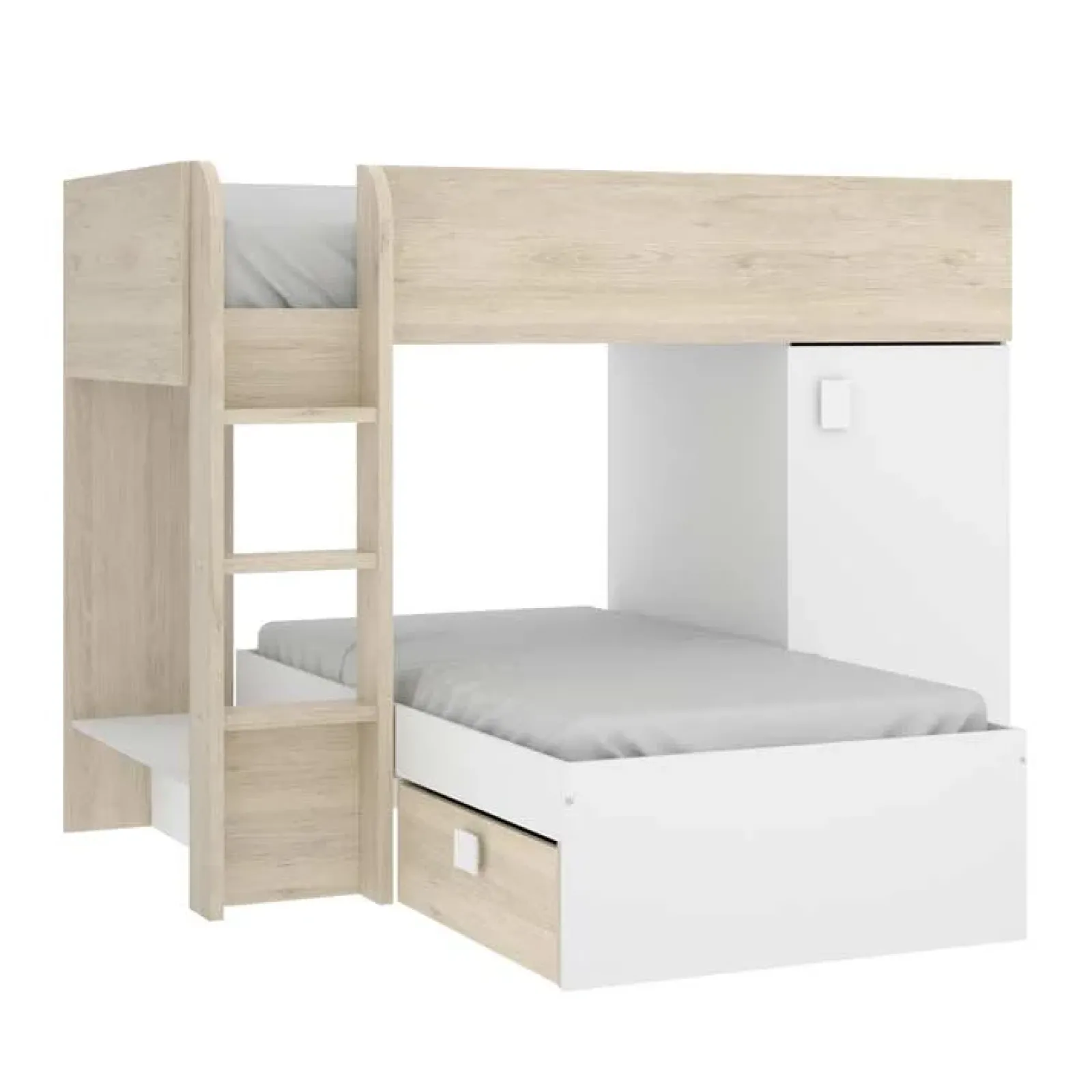 Garnero Arredamenti Camerette In Legno|Camerette A Ponte-Cameretta 255x112cm bambini 2 letti reversibile rovere bianco a soppalco Sole Bianco Opaco - Rovere