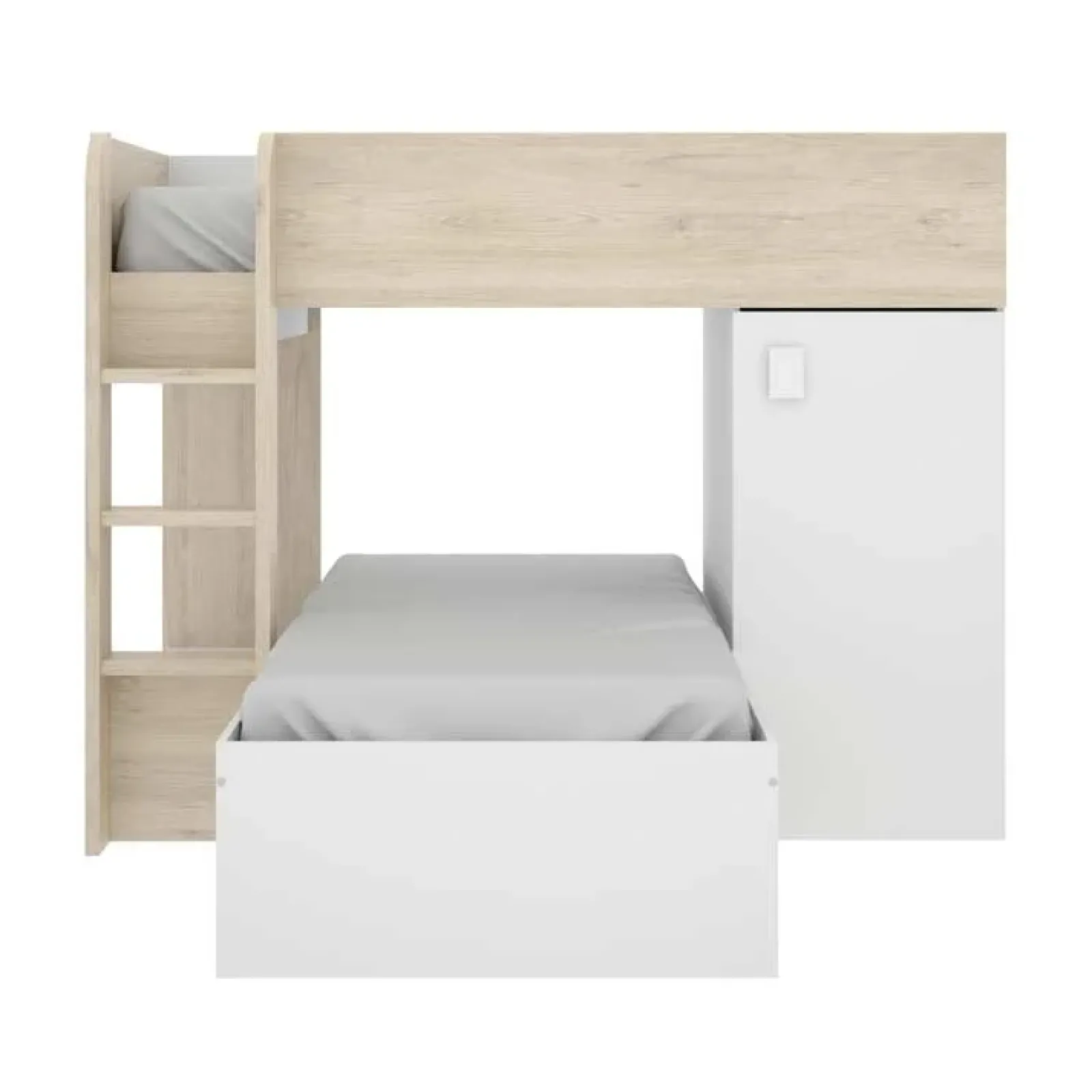 Garnero Arredamenti Camerette In Legno|Camerette A Ponte-Cameretta 255x112cm bambini 2 letti reversibile rovere bianco a soppalco Sole Bianco Opaco - Rovere