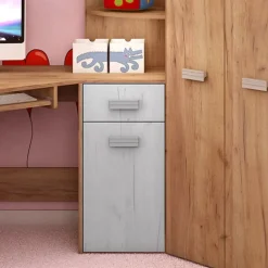 Garnero Arredamenti Camerette Colorate|Camerette In Legno-Cameretta 204x120cm bambini completa destra 1 letto singolo rovere miele bianco frassinato Dollie Gihome® Rovere Rustico - Bianco Frassinato