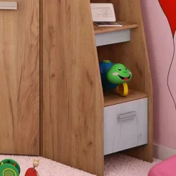 Garnero Arredamenti Camerette Colorate|Camerette In Legno-Cameretta 204x120cm bambini completa destra 1 letto singolo rovere miele bianco frassinato Dollie Gihome® Rovere Rustico - Bianco Frassinato