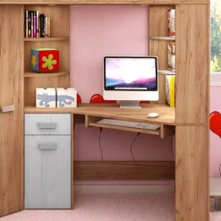 Garnero Arredamenti Camerette Colorate|Camerette In Legno-Cameretta 204x120cm bambini completa sinistra 1 letto singolo rovere miele bianco frassinato Dollie Gihome® Rovere Rustico - Bianco Frassinato