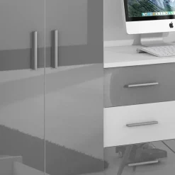 Garnero Arredamenti Camerette Colorate|Camerette A Ponte-Cameretta 324x86cm completa 2 letti singoli bianco grigio Diego Gihome® Bianco Lucido - Grigio