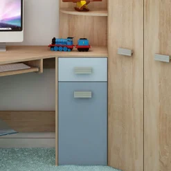 Garnero Arredamenti Camerette Colorate|Camerette In Legno-Cameretta 204x120cm completa destra 1 letto singolo rovere blu Dollie Gihome® Rovere - Azzurro