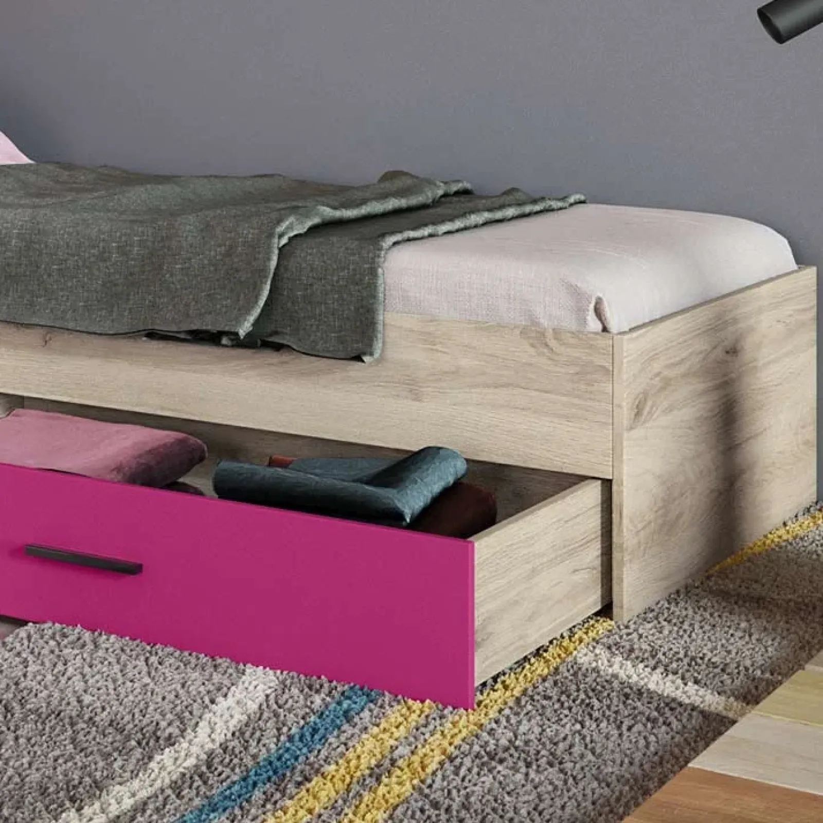 Garnero Arredamenti Camerette Colorate-Cameretta 352x124cm con cabina armadio rovere fucsia Fabio Gihome® Fucsia - Rovere