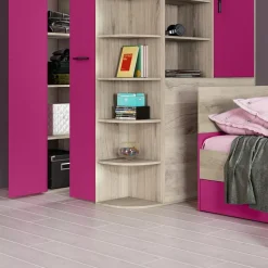 Garnero Arredamenti Camerette Colorate-Cameretta 352x124cm con cabina armadio rovere fucsia Fabio Gihome® Fucsia - Rovere