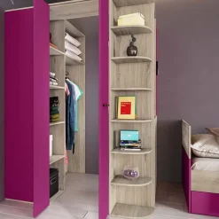 Garnero Arredamenti Camerette Colorate-Cameretta 352x124cm con cabina armadio rovere fucsia Fabio Gihome® Fucsia - Rovere