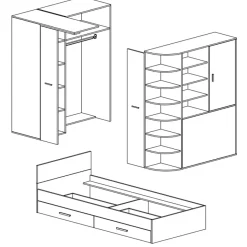 Garnero Arredamenti Camerette Colorate-Cameretta 352x124cm con cabina armadio rovere fucsia Fabio Gihome® Fucsia - Rovere