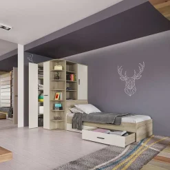 Garnero Arredamenti Camerette In Legno-Cameretta 352x124cm con cabina armadio rovere beige champagne Fabio Gihome® Rovere - Beige