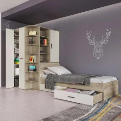 Garnero Arredamenti Camerette In Legno-Cameretta 352x124cm con cabina armadio rovere beige champagne Fabio Gihome® Rovere - Beige