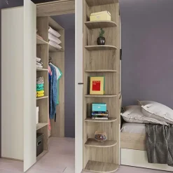 Garnero Arredamenti Camerette In Legno-Cameretta 352x124cm con cabina armadio rovere beige champagne Fabio Gihome® Rovere - Beige