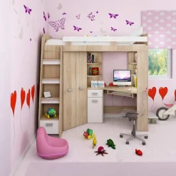 Garnero Arredamenti Camerette Colorate|Camerette In Legno-Cameretta 204x120cm sinistra completa 1 letto singolo rovere bianco Dollie Gihome® Rovere - Bianco