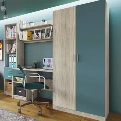 Garnero Arredamenti Camerette Colorate|Camerette In Legno-Cameretta per bambini completa con letto 120x190 cm rovere blu petrolio Alex Gihome®