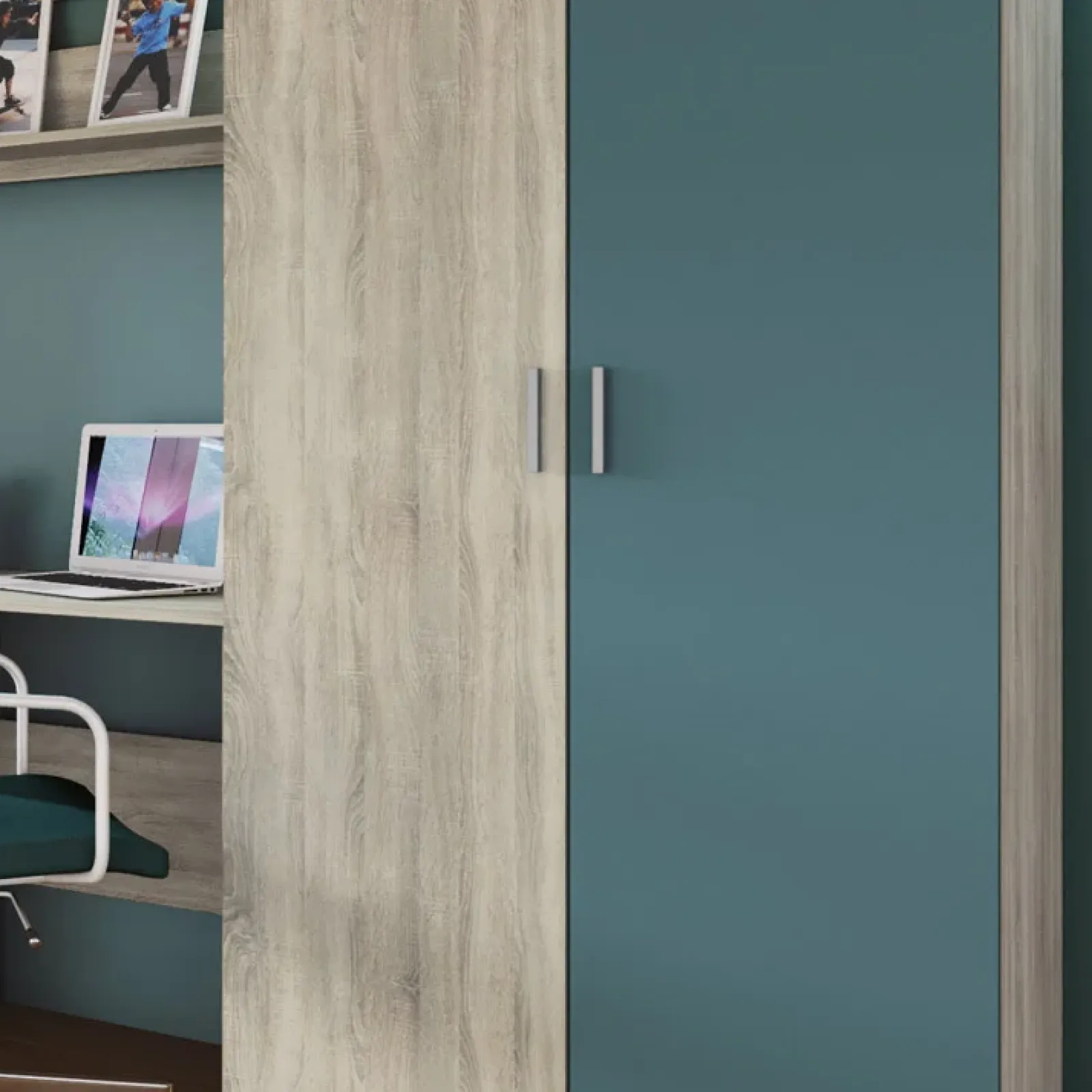 Garnero Arredamenti Camerette Colorate|Camerette In Legno-Cameretta per bambini completa con letto 120x190 cm rovere blu petrolio Alex Gihome®