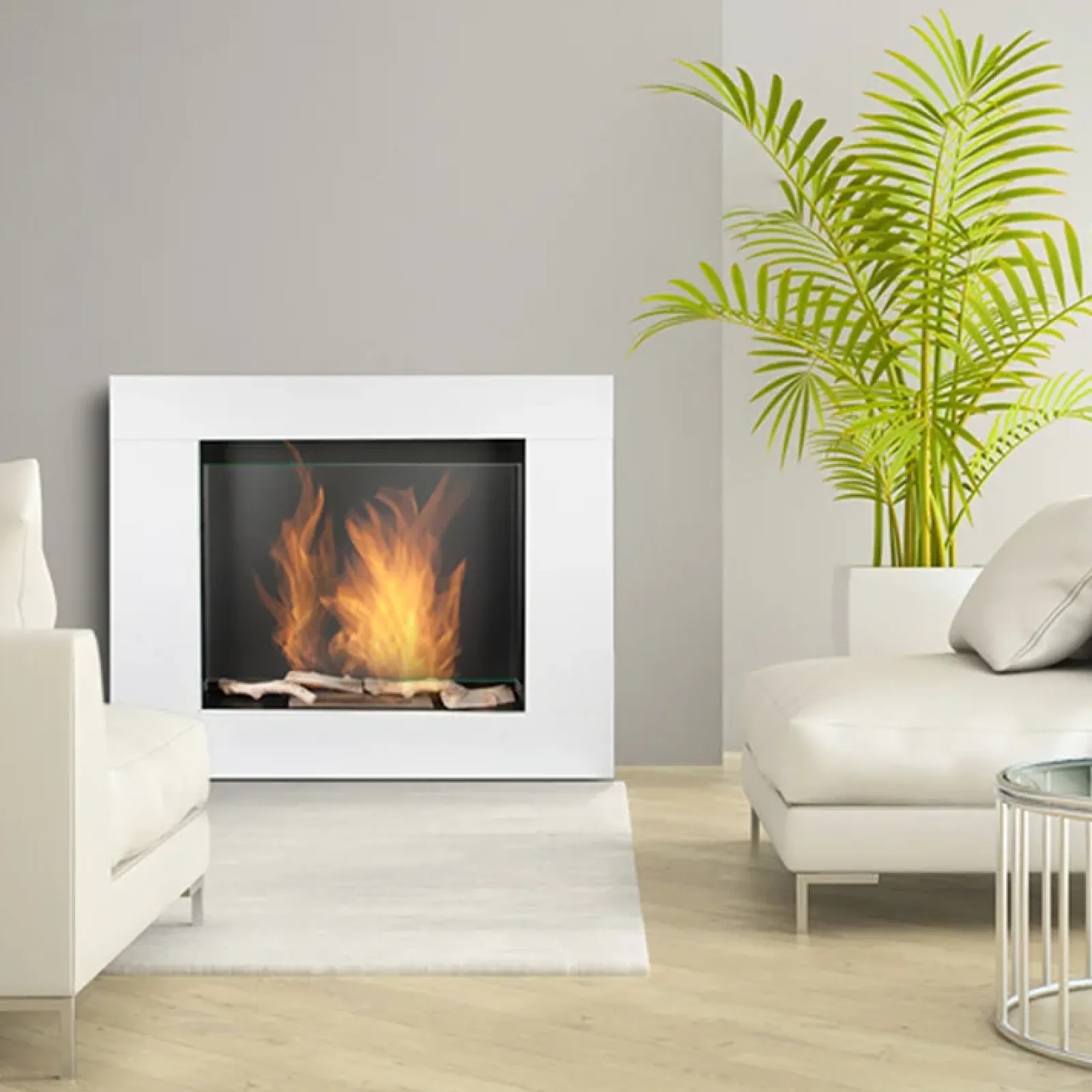 Garnero Arredamenti Camino Bioetanolo-Caminetto bioetanolo 105x90h cm da parete acciaio e vetro bianco Etna