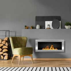 Garnero Arredamenti Camino Bioetanolo-Caminetto 90x40h cm bioetanolo da parete inox Denny Gihome® Argento