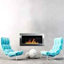 Garnero Arredamenti Camino Bioetanolo-Caminetto 90x40h cm bioetanolo con vetro inox Albert Gihome® Argento