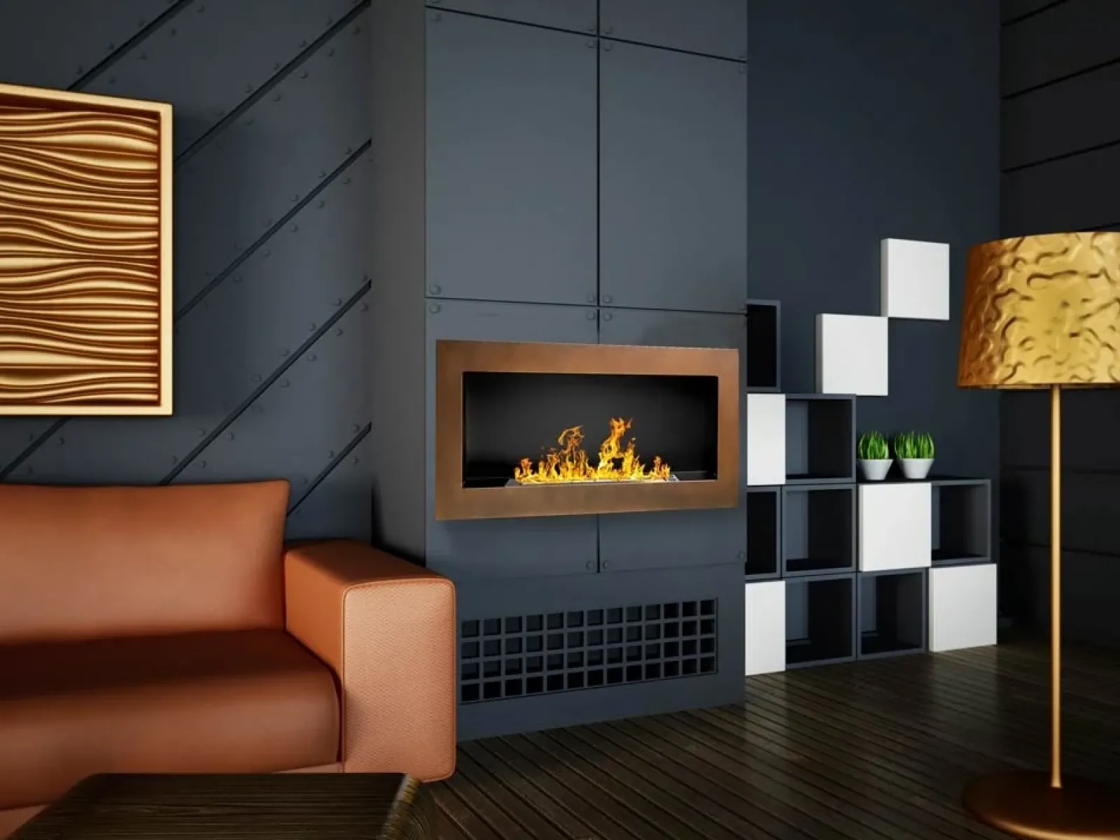 Garnero Arredamenti Camino Bioetanolo-Caminetto 90x40h cm bioetanolo marrone ramato Denny Gihome® Bronzo