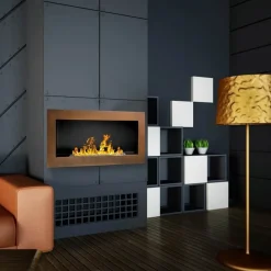 Garnero Arredamenti Camino Bioetanolo-Caminetto 90x40h cm bioetanolo con vetro marrone ramato Albert Gihome® Bronzo
