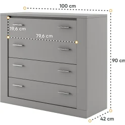 Garnero Arredamenti Cassettiera|Cassettiera-Cassettiera 100x90h 4 cassetti cm Ombra Grigio