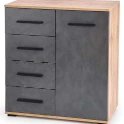 Garnero Arredamenti Cassettiere Ufficio|Cassettiera-Cassettiera 77x82h 4 cassetti 1 anta cm rovere grigio Viki Grigio - Rovere Rustico