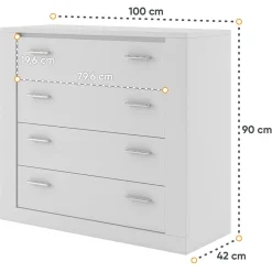 Garnero Arredamenti Cassettiera|Cassettiera-Cassettiera 100x90h 4 cassetti cm Ombra Bianco Opaco