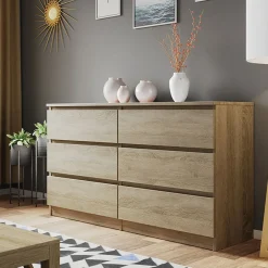 Garnero Arredamenti Comò|Comò-Cassettiera 139x77h cm 6 cassetti moderna Rotterdam Rovere