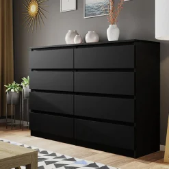 Garnero Arredamenti Comò|Comò-Cassettiera 139x100h cm 8 cassetti moderna nero Rotterdam Nero Opaco