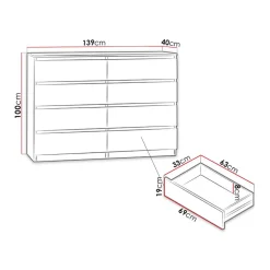 Garnero Arredamenti Comò|Comò-Cassettiera 139x100h cm 8 cassetti moderna nero Rotterdam Nero Opaco