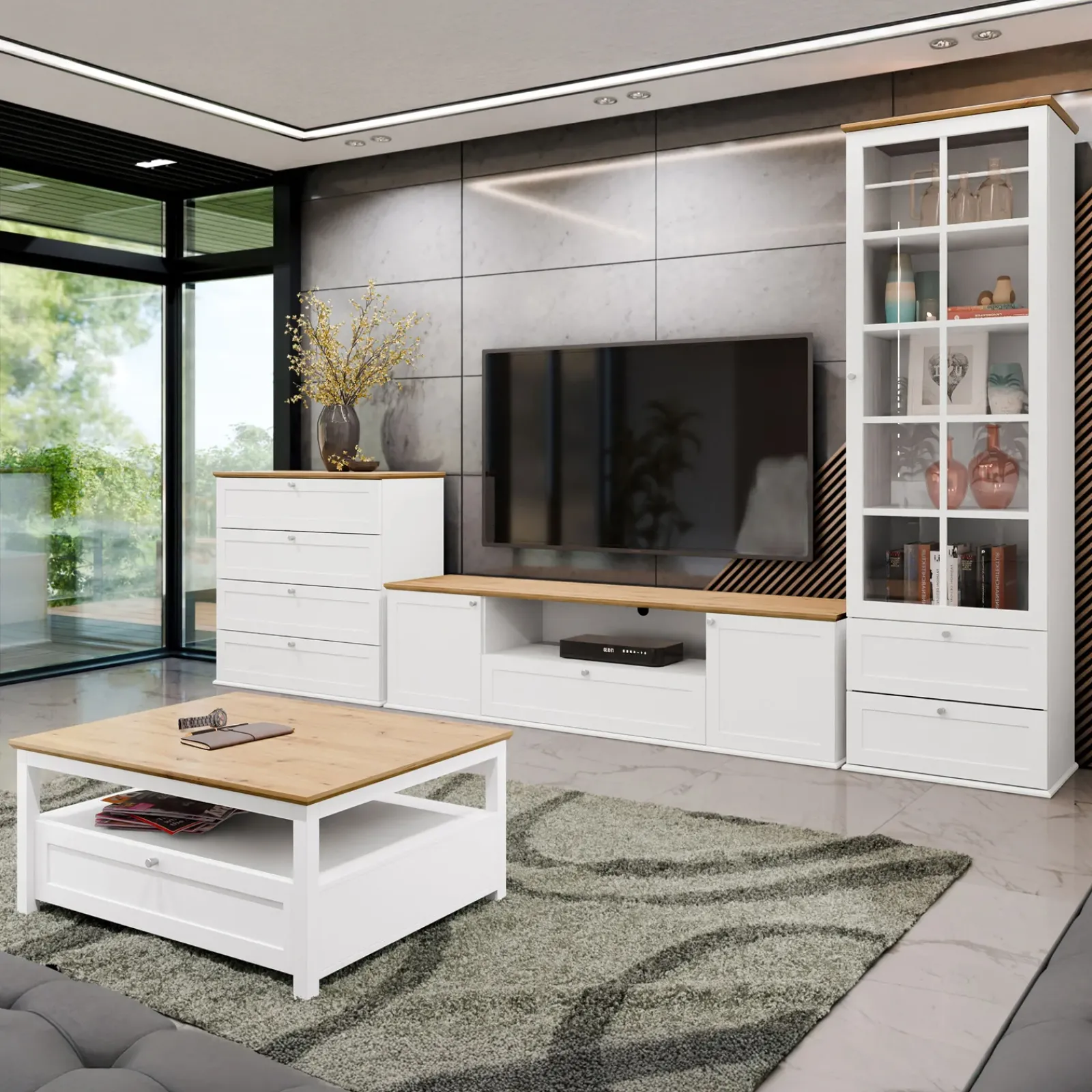 Garnero Arredamenti Cassettiera|Cassettiera-Cassettiera 92x91h cm 4 cassetti bianco rovere Relaxio