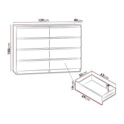 Garnero Arredamenti Comò|Comò-Cassettiera 139x100h cm 8 cassetti moderna bianco Rotterdam Bianco Opaco