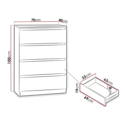 Garnero Arredamenti Comò|Comò-Cassettiera 70x100h cm 4 cassetti moderna nero Rotterdam Nero Opaco