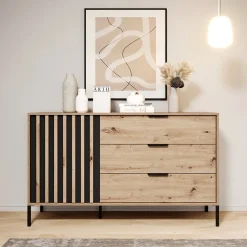 Garnero Arredamenti Comò|Comò-Cassettiera 137x82h cm 3 cassetti rovere antracite Rubik