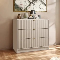 Garnero Arredamenti Cassettiera|Cassettiera-Cassettiera 80x75h cm 3 cassetti moderna Athena Beige