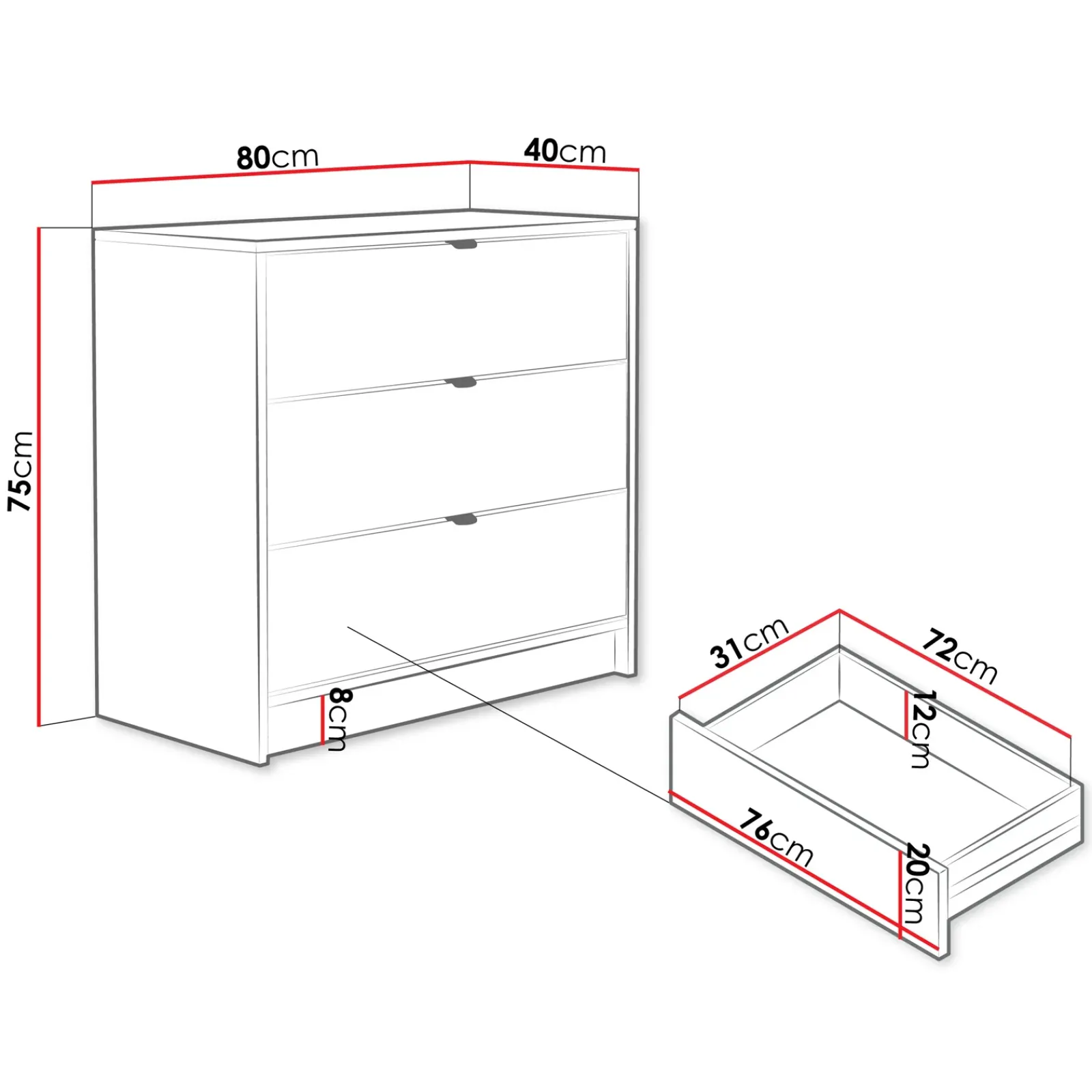 Garnero Arredamenti Cassettiera|Cassettiera-Cassettiera 80x75h cm 3 cassetti moderna Athena Beige