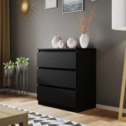 Garnero Arredamenti Comò|Comò-Cassettiera 70x77h cm 3 cassetti moderna nero Rotterdam Nero Opaco