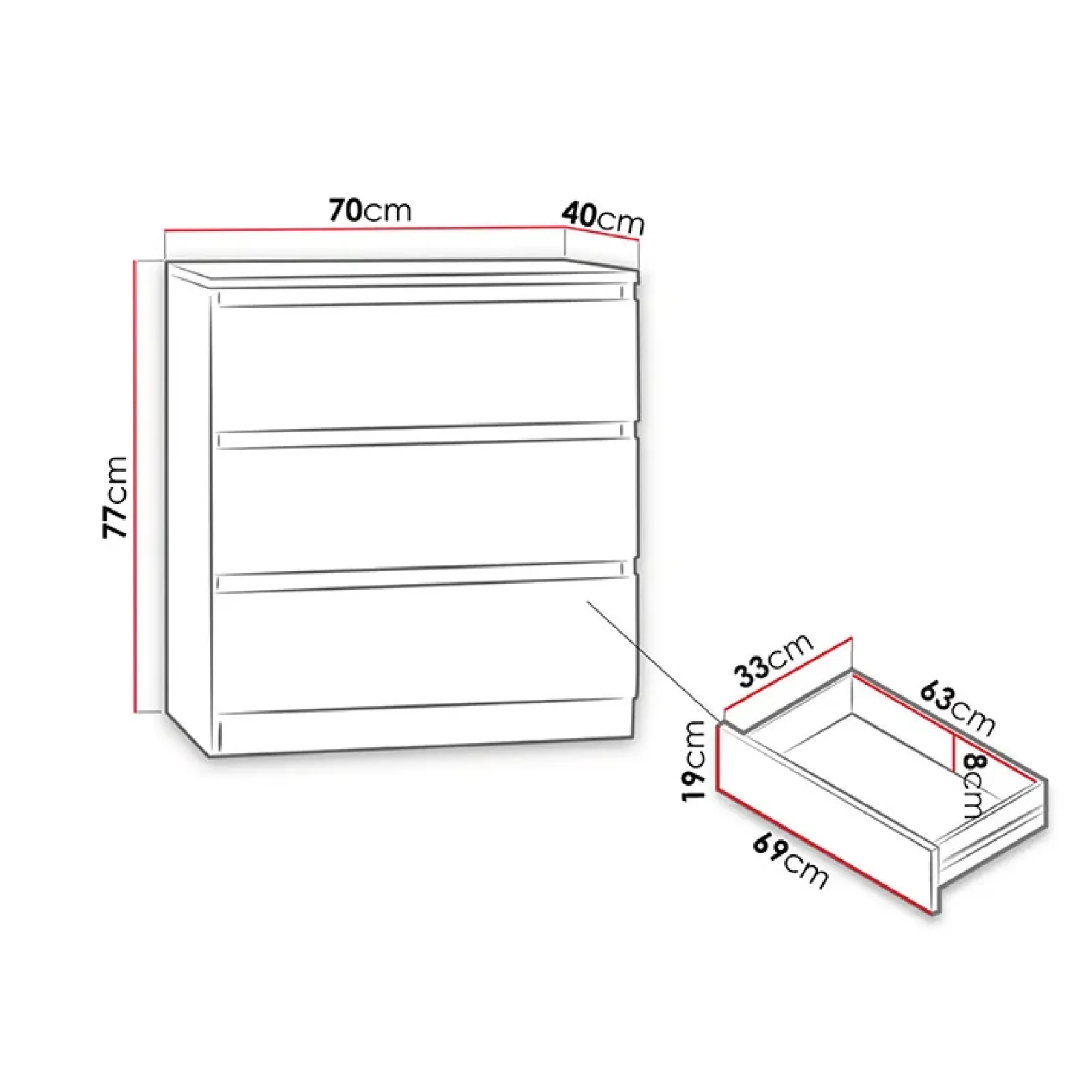 Garnero Arredamenti Comò|Comò-Cassettiera 70x77h cm 3 cassetti moderna nero Rotterdam Nero Opaco