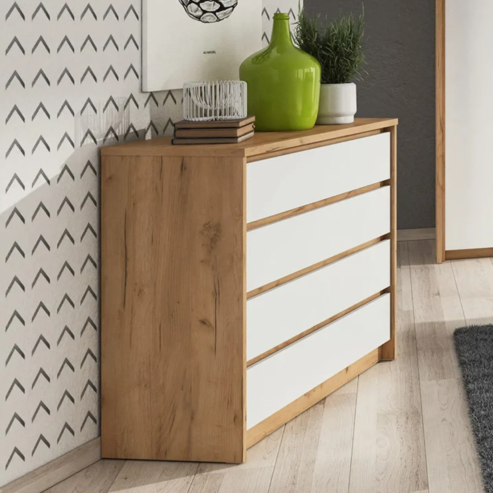 Garnero Arredamenti Comò|Comò-Cassettiera 93x90h cm 4 cassetti bianco rovere Sweet