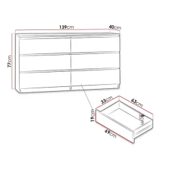 Garnero Arredamenti Comò|Comò-Cassettiera 139x77h cm 6 cassetti moderna bianco Rotterdam Bianco Opaco