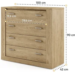 Garnero Arredamenti Cassettiera|Cassettiera-Cassettiera 100x90h cm 4 cassetti Ombra Rovere