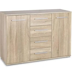 Garnero Arredamenti Cassettiere Ufficio|Cassettiera-Cassettiera 116x82h cm 4 cassetti 2 ante moderna Viki Rovere