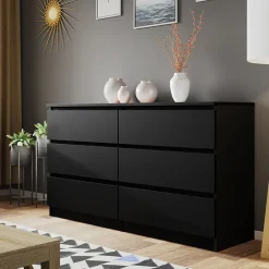 Garnero Arredamenti Comò|Comò-Cassettiera 139x77h cm 6 cassetti moderna nero Rotterdam Nero Opaco